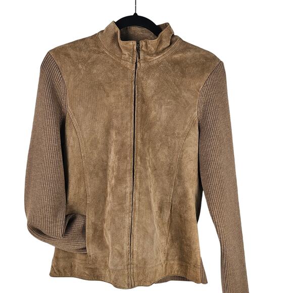 Jacket Pendleton camel brown suede wool rib knit zip front size Medium - Picture 1 of 8